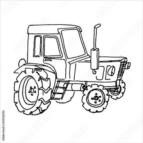 tractor sketch black on white background vector
