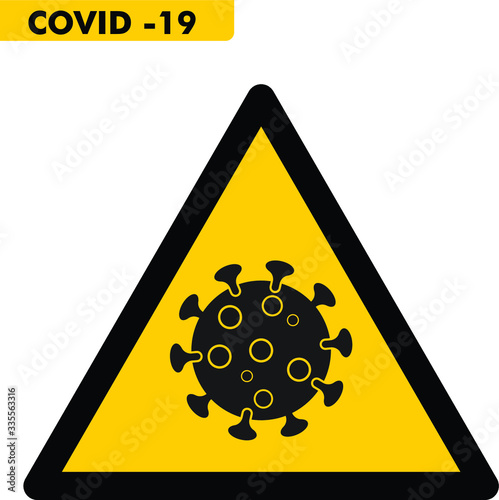 illustrazione di un cartello di divieto per emergenza corona virus nei colori giallo e nero
