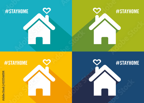 Stay home hashtag 2020, house vector icons. 