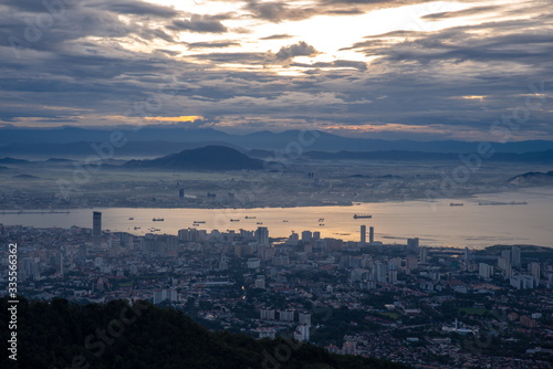 Aerial view Georgetown from Penang Hill. Background is Seberang Perai. photo