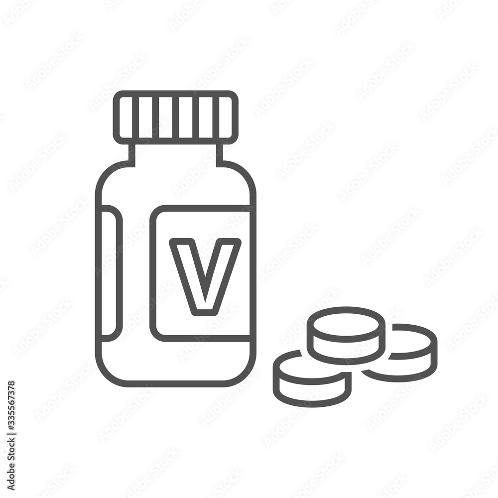 Vitamins in a bottle icon in flat style.Vector illustration. Vitamins in a bottle icon in flat style.Vector illustration.