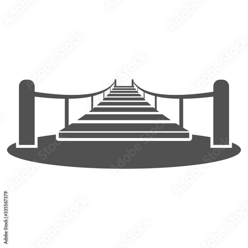 Wooden suspended bridge over the ravine icon in flat style.Vector illustration.