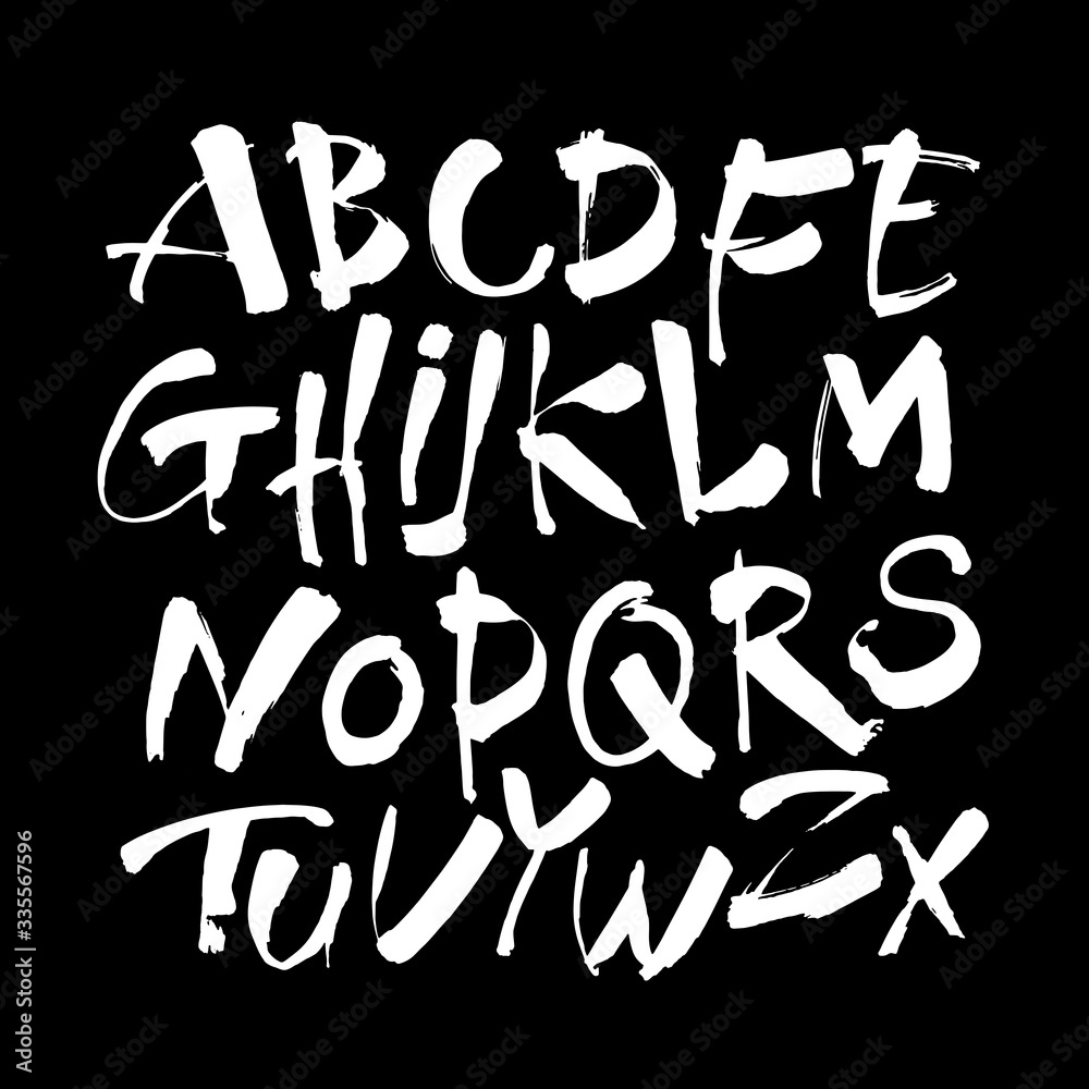 Vector Acrylic Brush Style Hand Drawn Alphabet Font. Calligraphy alphabet on a black background