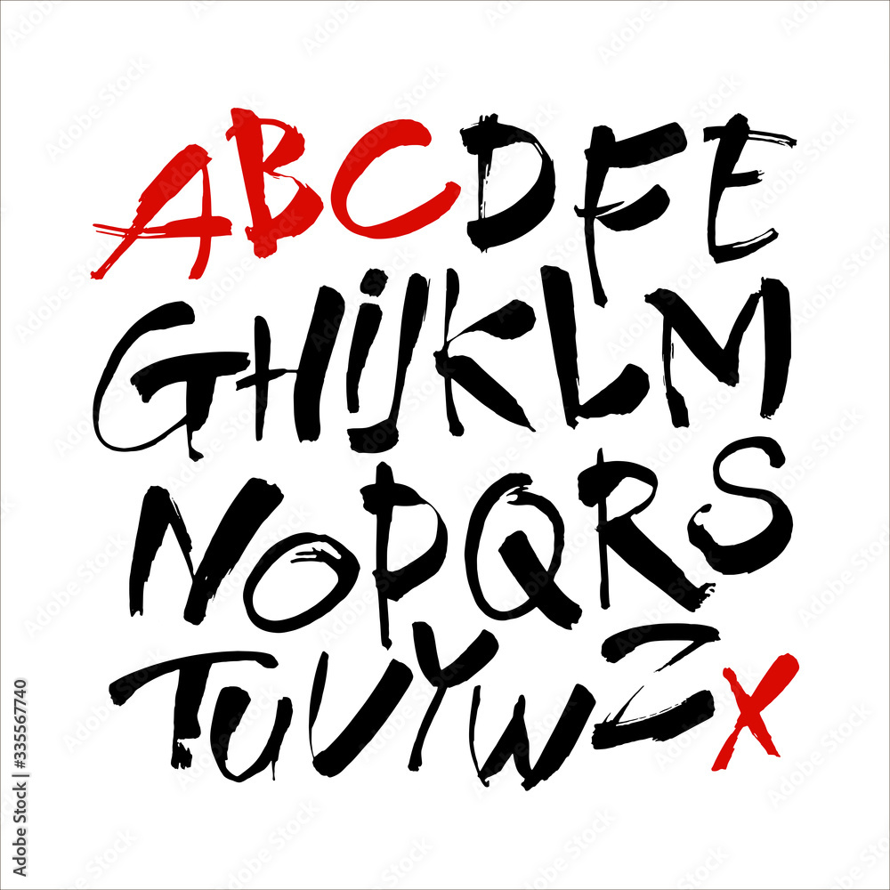 Vector Acrylic Brush Style Hand Drawn Alphabet Font. Calligraphy alphabet on a white background
