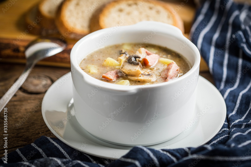 The sour soup made of rye flour. The sour soup made of rye flour.