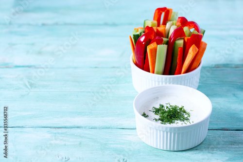 fresh vegetables and yoghurt dip