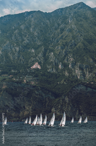 White sailing race intense yachting on Lago di Garda Italy