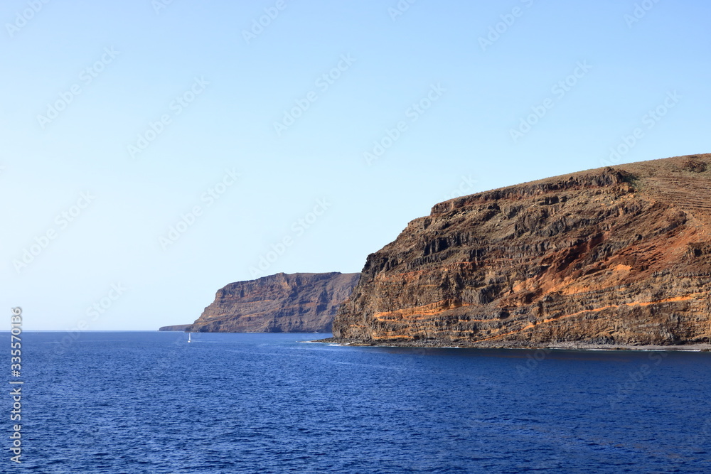 View to the coastline of la Gomera from the ferry