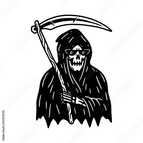 GRIM REAPER WITH SCYTHE BLACK WHITE BACKGROUND