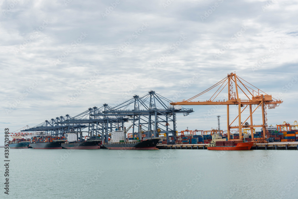 Logistic import-export cargo ship transportation harbor terminal, sea transport for international trade.
