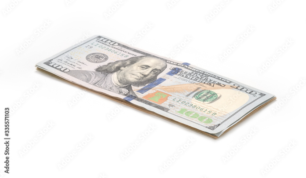 Closeup of isolated dollar banknotes stacking on white background. Closeup of isolated dollar banknotes stacking on white background.