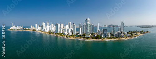 Beautiful aerial panoramic view of the Bocagrande district island  Cartagena  Colombia