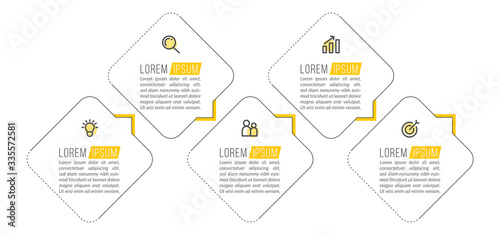 Minimal Business Infographics template. Timeline with 5 steps, options and marketing icons .Vector linear infographic with five conected elements. Can be use for presentation.