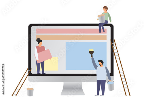 People (a couple or a family of men and women), and computer Conceptual graphics about the design, layout and web design