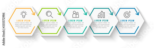 Minimal Business Infographics template. Timeline with 5 steps, options and marketing icons .Vector linear infographic with five conected elements. Can be use for presentation.
