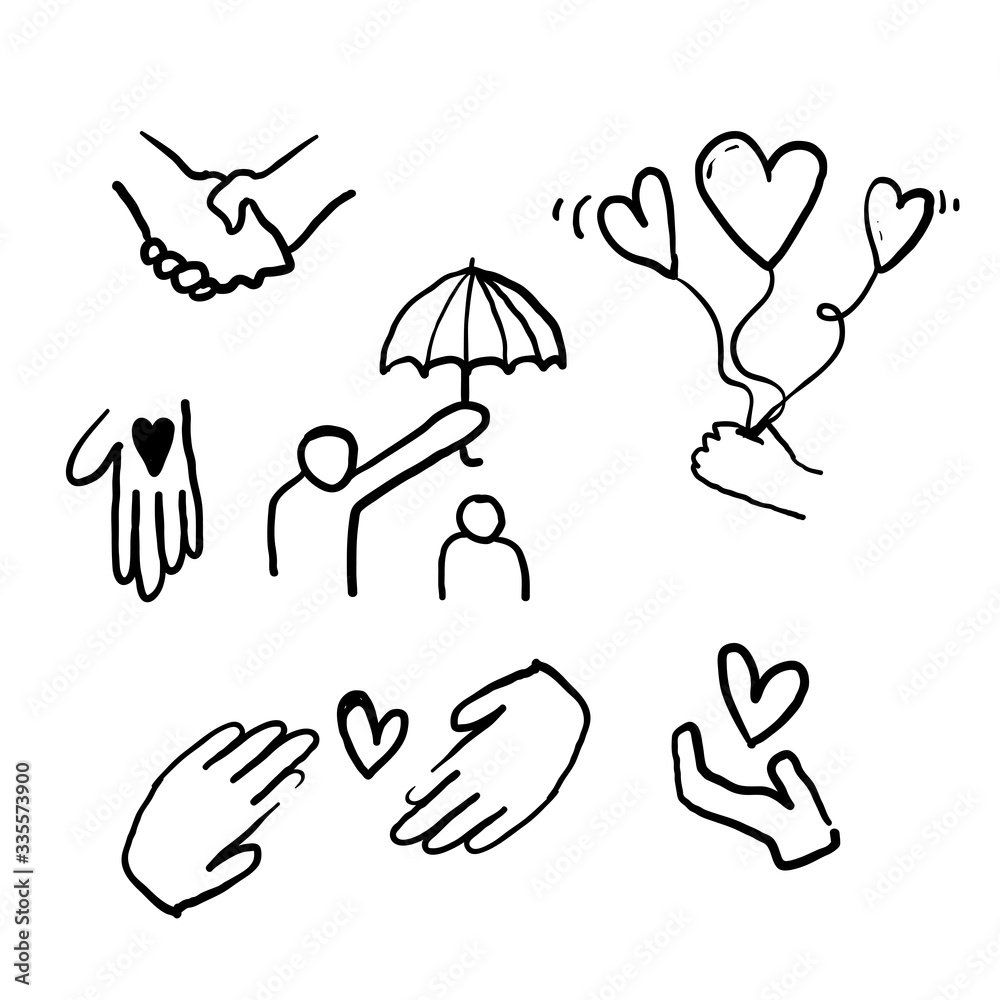 hand drawn doodle illustration icon symbol for Care, generous and sympathize icon set in thin line style vector hand drawn doodle illustration icon symbol for Care, generous and sympathize icon set in thin line style vector