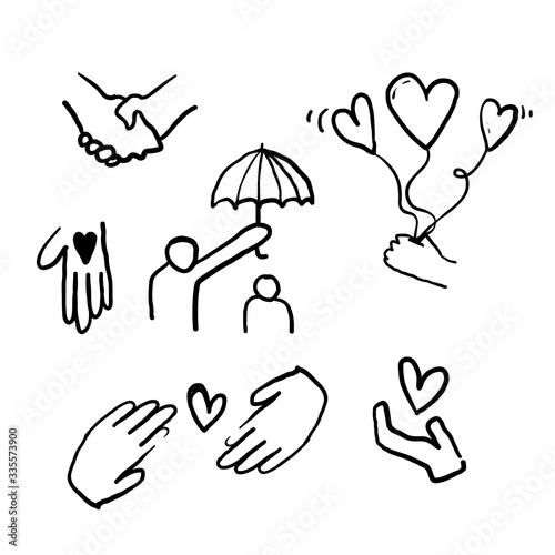 hand drawn doodle illustration icon symbol for Care, generous and sympathize icon set in thin line style vector