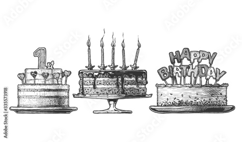 Hand drawn set of Birthday cake