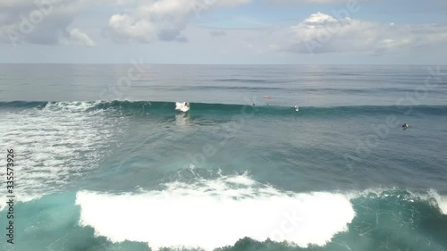 Aerial of surfers at Cloud 9 surfing spot on Siargao island - the capital of surfing of Philippines