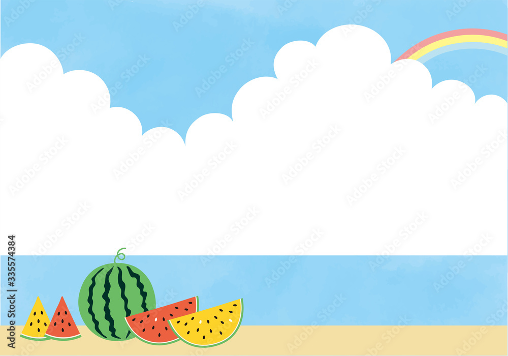スイカと海と入道雲の背景素材 Stock Vector Adobe Stock