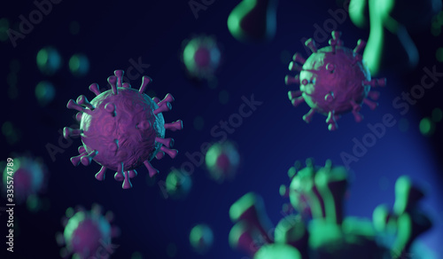 coronavirus floating in fluid microscopic view, pandemic or virus infection concept in 3D © AK-Snapshot