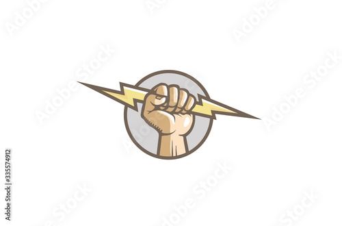 Creative Fist Hand Thunder Logo Symbol Design Vector Illustration