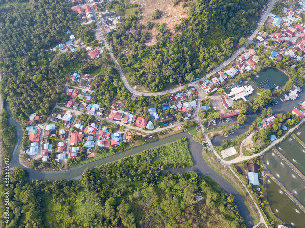 Aerial view Bukit Tambun Malays kampung with surrounding.