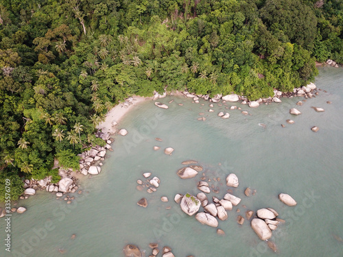 Aerial view Permatang Damar Laut, Penang coastal near forest. photo