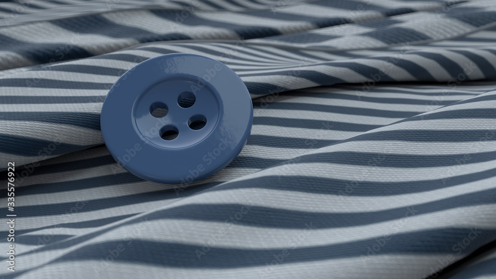 The plastic blue button on the cloth surface with diagonal lines pattern, minimalistic concept, 3d illustration The plastic blue button on the cloth surface with diagonal lines pattern, minimalistic concept, 3d illustration