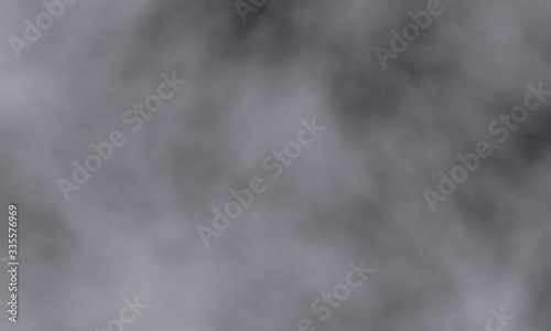 White Smoke and Fog on Black Background, Abstract Smoke Clouds, All Movement Blurred, intention out of focus, and high low exposure contrast, copy space for text logo. 3D rendering.