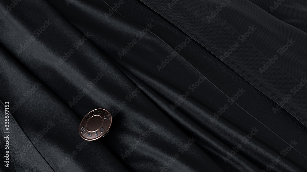 The iron button on the black leather surface, minimalist concept, 3d illustration The iron button on the black leather surface, minimalist concept, 3d illustration