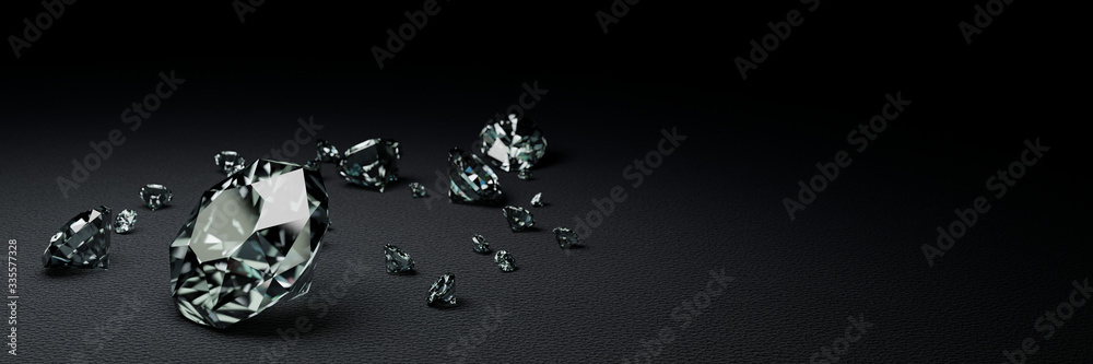 3D Rendering many size diamonds on dark gray  surface - obrazy, fototapety, plakaty 