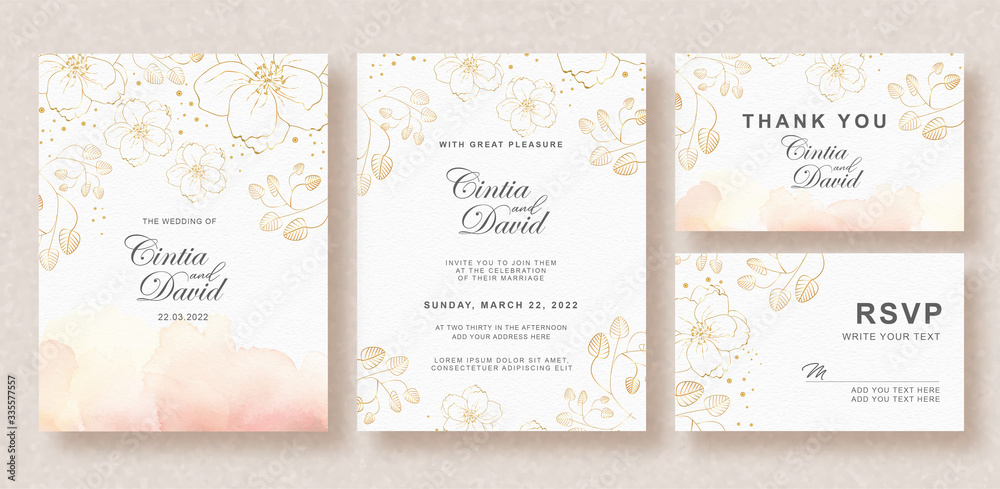 Beautiful wedding invitation card template with splash background and floral watercolor
