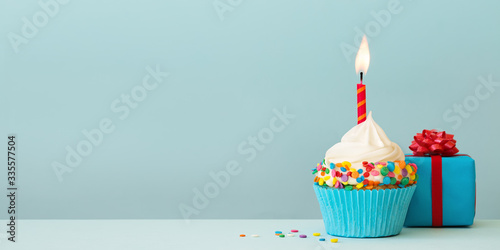 Birthday cupcake and gift