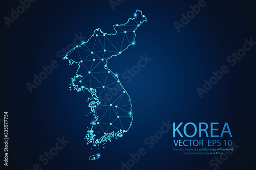Abstract mash line and Point scales on dark background with map of Korea. Wire frame 3D mesh polygonal network line, design sphere, dot and line. Vector illustration eps 10.