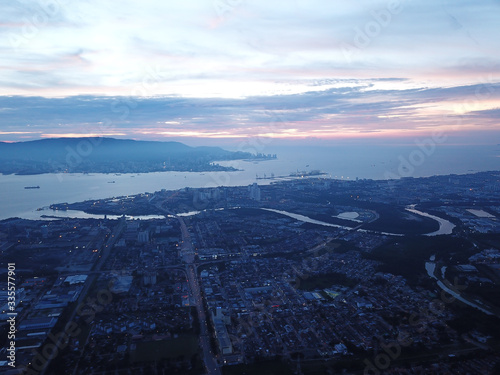 Aerial view Sungai Perai over Butterworth during sunset.