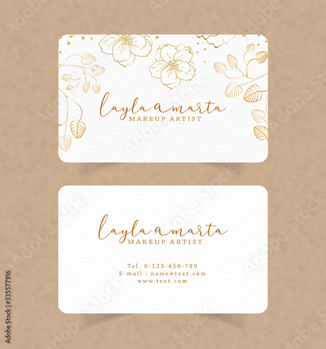 Business card template with floral watercolor backrgound