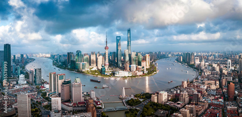 Aerial panorama of Shanghai downtown skyline in China photo