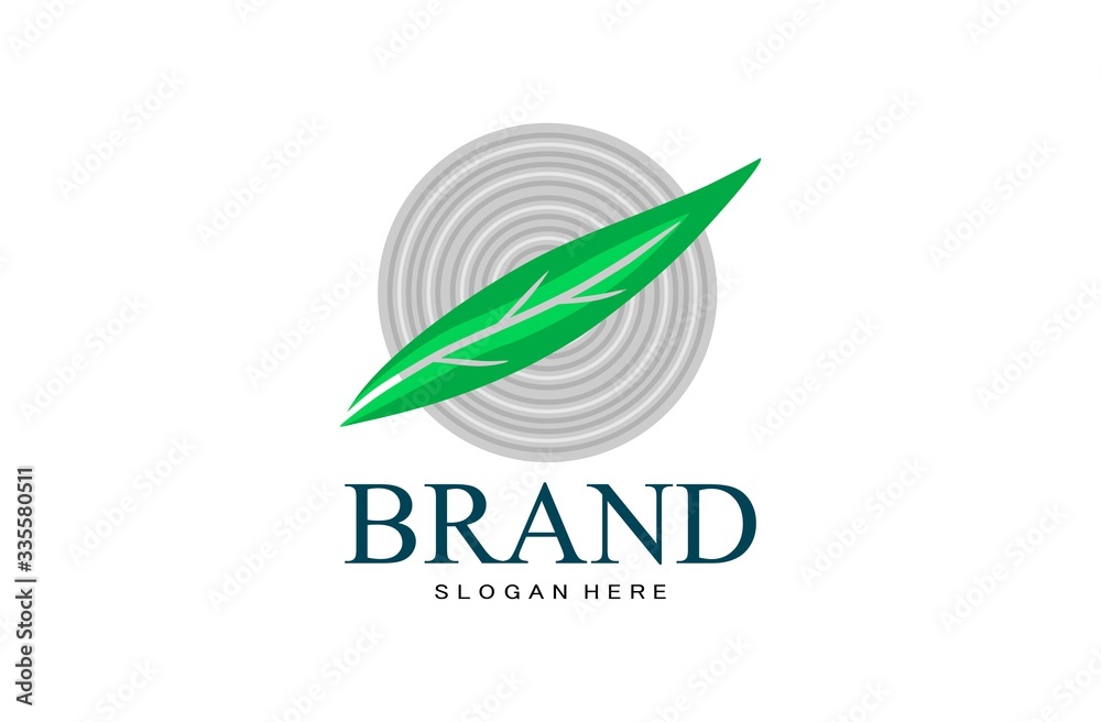 Fototapeta premium Leaf logo, free hand vector leaf, leaf with frame and brand