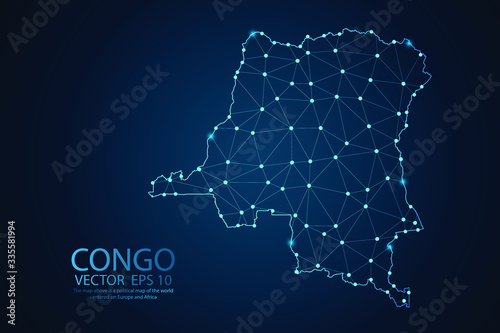 Abstract mash line and point scales on dark background with Map of Democratic Republic of Congo. Wire frame 3D mesh polygonal network line, polygon design sphere dot. Vector illustration eps 10.