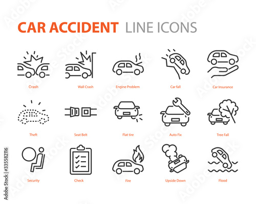 set of car accident icons, cash, insurance, danger
