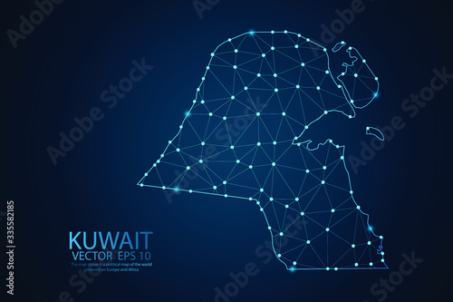 Abstract mash line and point scales on Dark background with map of Kuwait. Wire frame 3D mesh polygonal network line, design polygon sphere, dot and structure. Vector illustration eps 10.