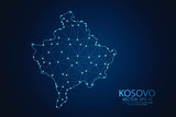 Abstract mash line and point scales on Dark background with map of Kosovo. Wire frame 3D mesh polygonal network line, design polygon sphere, dot and structure. Vector illustration eps 10.
