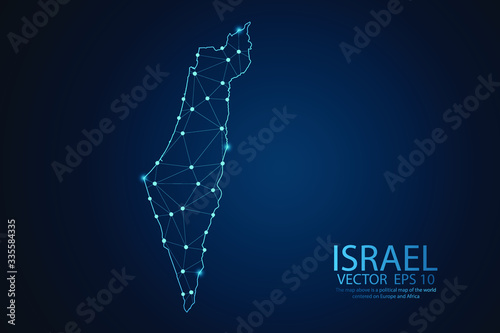 Abstract mash line and point scales on Dark background with map of Israel. Wire frame 3D mesh polygonal network line, design polygon sphere, dot and structure. Vector illustration eps 10.