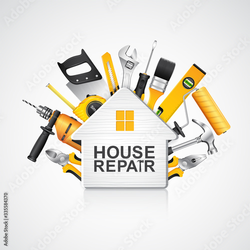 construction concept set all of tools supplies for house repair builder on white background vector illustration