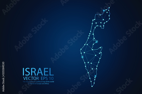 Abstract mash line and point scales on Dark background with map of Israel. Wire frame 3D mesh polygonal network line, design polygon sphere, dot and structure. Vector illustration eps 10.