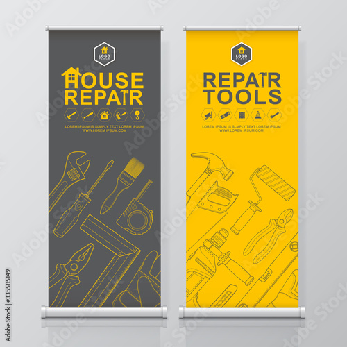 Construction tools roll up design and standee banner template for exhibition