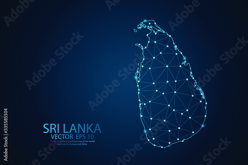 Abstract mash line and point scales on Dark background with map of Sri Lanka. Wire frame 3D mesh polygonal network line, design polygon sphere, dot and structure. Vector illustration eps 10.
