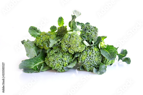Closeup broccoli on white background, herb and medical concept, selective focus
