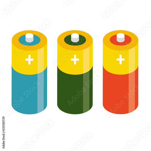 Vector set of battery. Electricity charge technology. Energy concept. Set of accumulator alkaline battery.